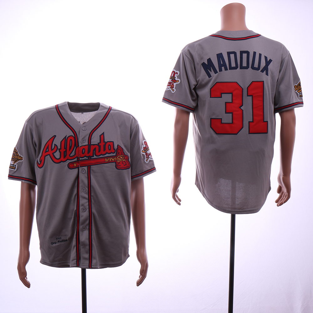 Men Atlanta Braves 31 Maddux Grey Throwback 1995 MLB Jerseys